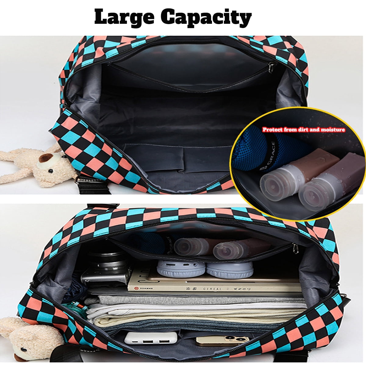 Colorful Checkered Luggage Bag Plaid Gym Sport Bags For Travel Duffel Tote Overnight Weekend Purse