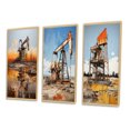 thumbnail image 3 of Designart "Gold Oil Rigs landscapes In Texas III" Cityscapes Framed Wall Art Set Of 3 - Gold Oil Rigs / Fields Frame Gallery Set For Office Decor, 3 of 6