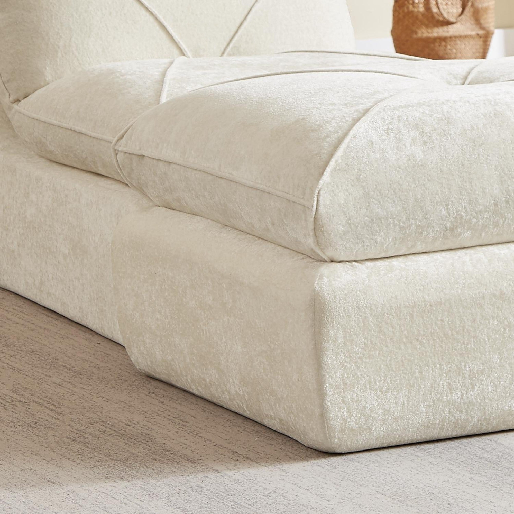 Sailvan Modern Chenille Sectional Sofa with Ottoman,Modular Living Room Couch for Apartments and Families,Comfortable Minimalist Seating Beige