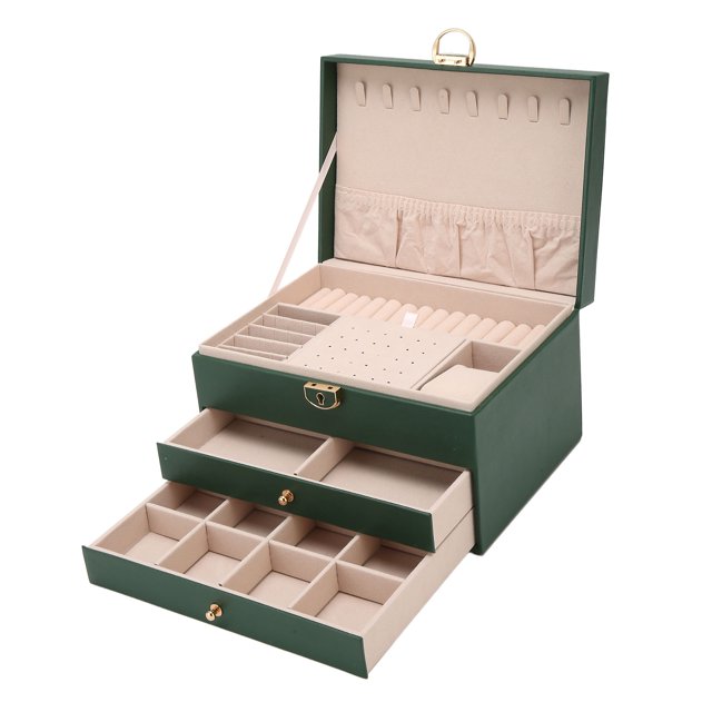 Organizador de joyas ANGGREK Estuche de joyería doble de Cuero PU