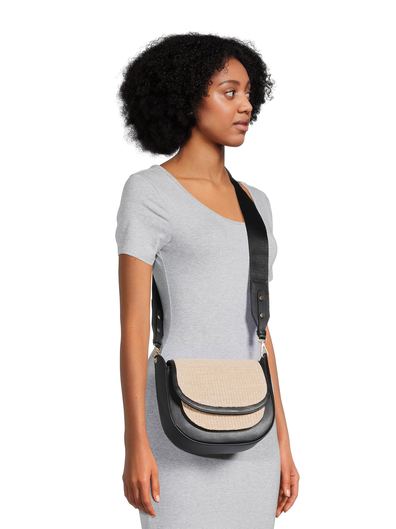 Time and Tru Women's Riverdale Woven Crossbody Saddle Bag