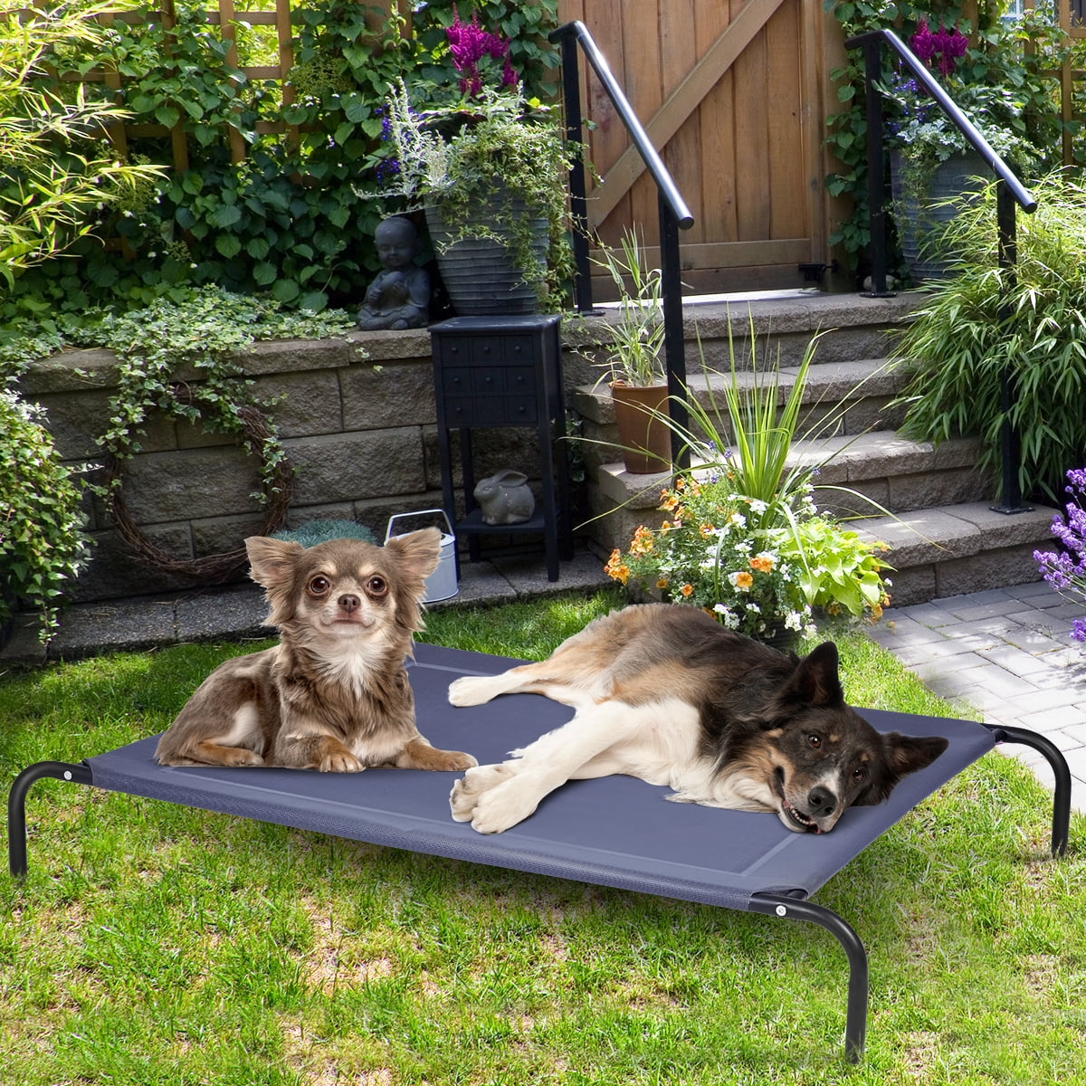 Gymax Large Dog Cat Bed Elevated Pet Cot Indoor Outdoor Camping Steel Frame Mat -XL