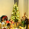 thumbnail image 3 of Costway Arbre d'Entrée de Noël Pré-Éclairé de 4 Pieds en Urne avec 60 Lumières LED Baies Rouges Pomme de Pin, 3 of 10
