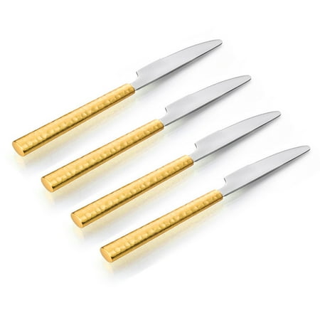

Stunning Stainless Steel Fruit Knife 4 Piece Set in Two Tone Gold Hammered Design