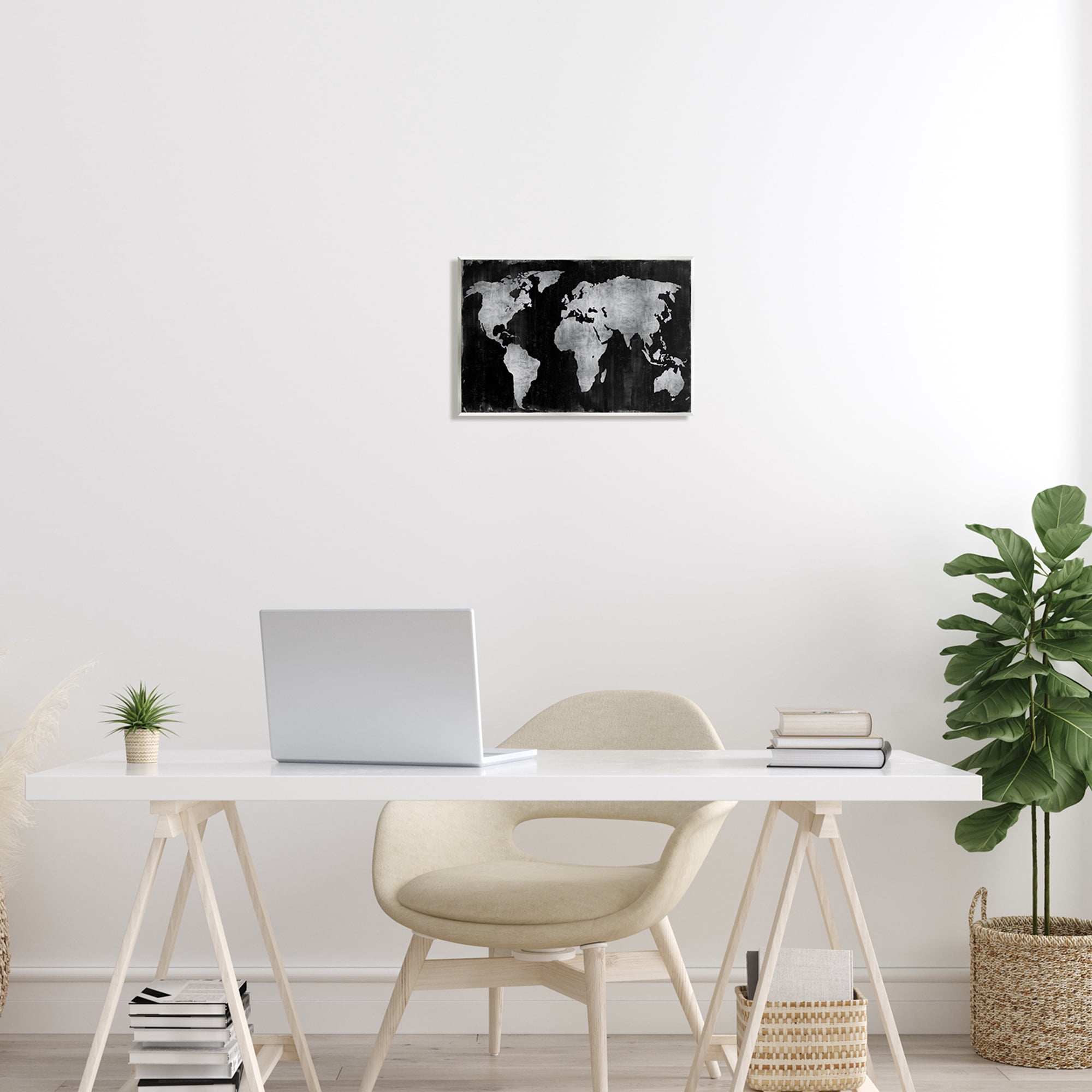 Stupell Weathered Black World Map Travel & Places Painting Wall Plaque Unframed Art Print Wall Art