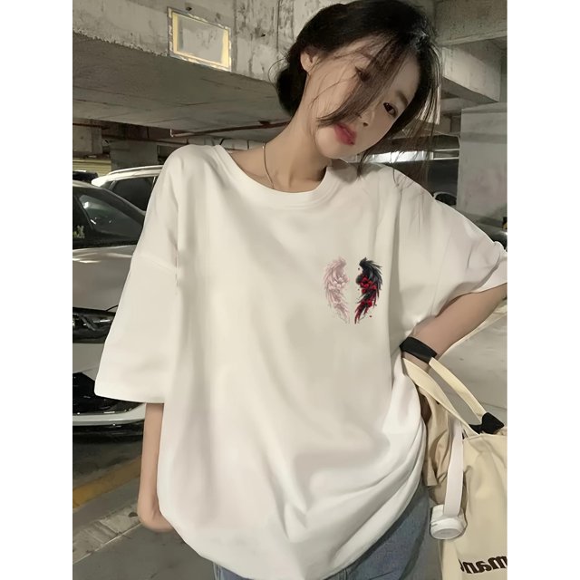 Men'S & Women'S "Roses & Wings" Graphic Tee - Loose-Fitting, Short Sleeve, Summer T-Shirt with Vibrant Rose & Design, Lightweight Polyester Blend, Casual & Stylish, Summer Tshirt | Vibrant Print Tee