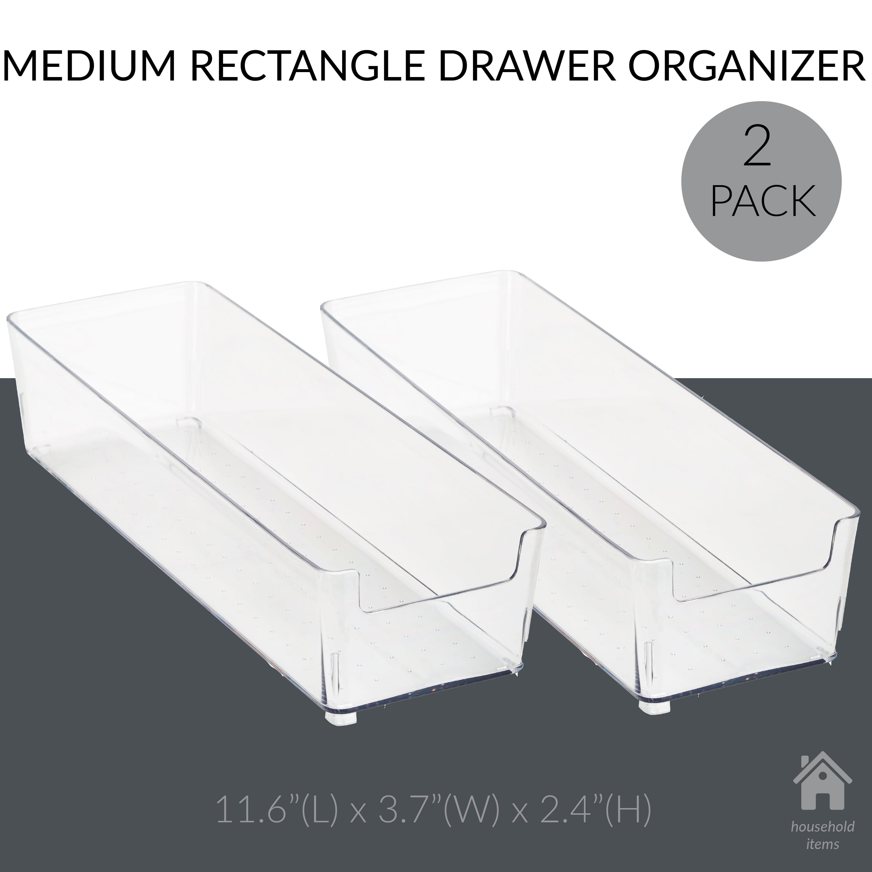 Simplify 2 Pack Medium 11.6" x 3.7" Rectangular Drawer Organizer, Clear