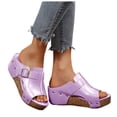 thumbnail image 1 of Backless Cork Footbed Sandals for Women Slip On Leather Open Toe Clogs Lightweight Non Slip Walking Slides Purple Size 7, 1 of 8