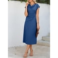 thumbnail image 3 of Vestido midi Happy Sailed, manga corta, cuello vuelto, azul marino, 3 of 4