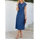 thumbnail image 3 of Vestido midi Happy Sailed, manga corta, cuello vuelto, azul marino, 3 of 4