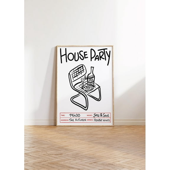 PosterArt House Party Kitchen Print Music Poster Abstract Wall Art Eclectic Poster Contemporary Art Minimalist Poster, Size 8x12 UNFFRAMED
