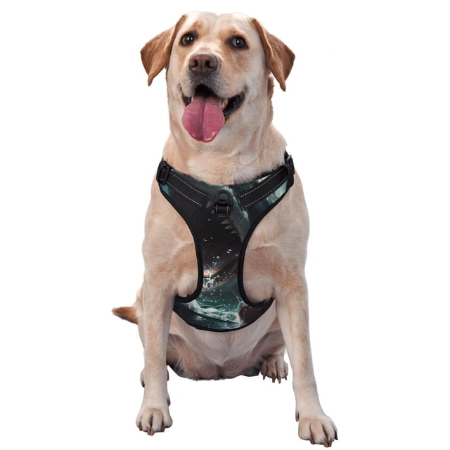 Kdxio Wave Ocean Animal Shark Print No Pull Dog Harness Adjustable Reflective Oxford Easy Control Medium Large Dog Harness for Training and Everyday-X-Large