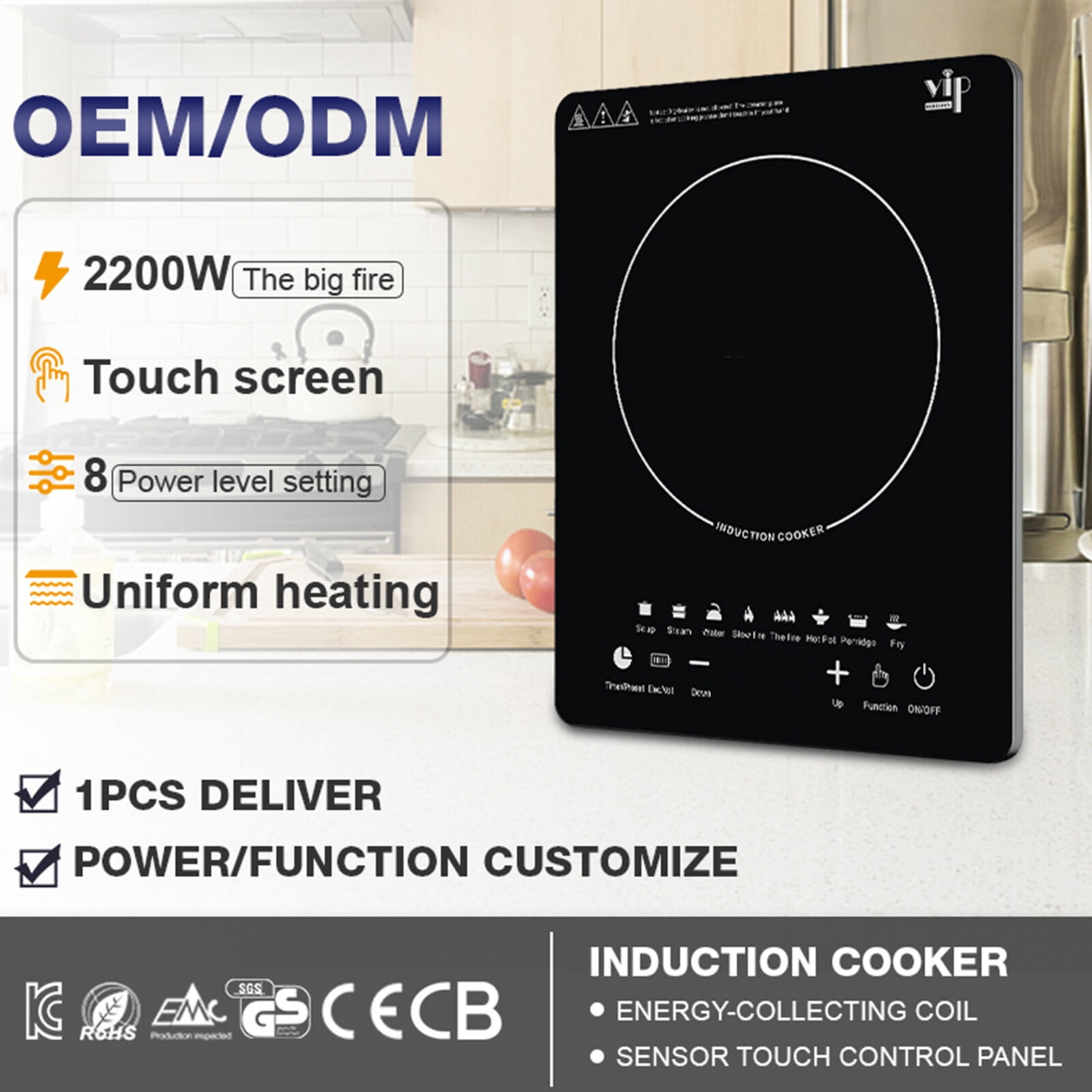 Portable Induction Cooktop Hot Plate Countertop Burner 2200W, 8 Temp Levels, Timer, Auto-Shut-Off, Touch Panel, LED Display, Auto Pot Detection, Child Safety Lock, 8 Preset Programs