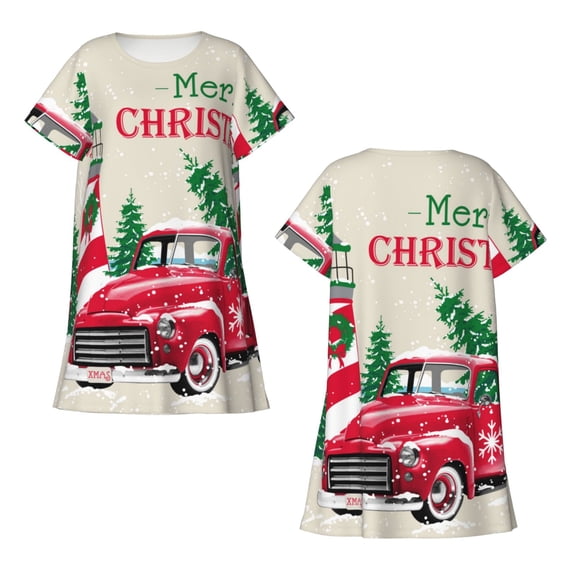 Horeoi Merry Christmas 1 Print Women's Short-sleeved Nightdress Breathable Cotton-like Material Loose A-line Knee-length