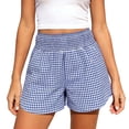 thumbnail image 3 of Hurxie Womens Gingham Lounge Shorts High Waisted Summer Pajama Beach Casual Loose Fit Summer Shorts with Pockets Blue,S, 3 of 7