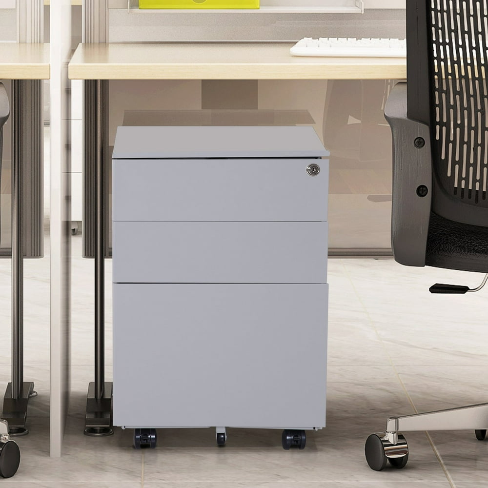 24” Metal 3 Drawer Locking Under Desk Filing On Wheels Grey