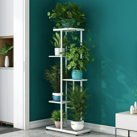 5 Tier Metal Plant Stand for Indoor Outdoor Flower Pot Display Planter Shelf, White