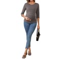 thumbnail image 2 of BLUSA DE V CUELLO PARA MUJERES INSPIRE CHIC, CAMISAS DE AMAMANTAMIENTO DE MANGA 3/4, TEJIDO RIBETEADO SÓLIDO, DECORACIÓN DE BOTONES, TOPS MATERNIDAD ARRUGADOS, GRANDE, COLOR MARRÓN, 2 of 5