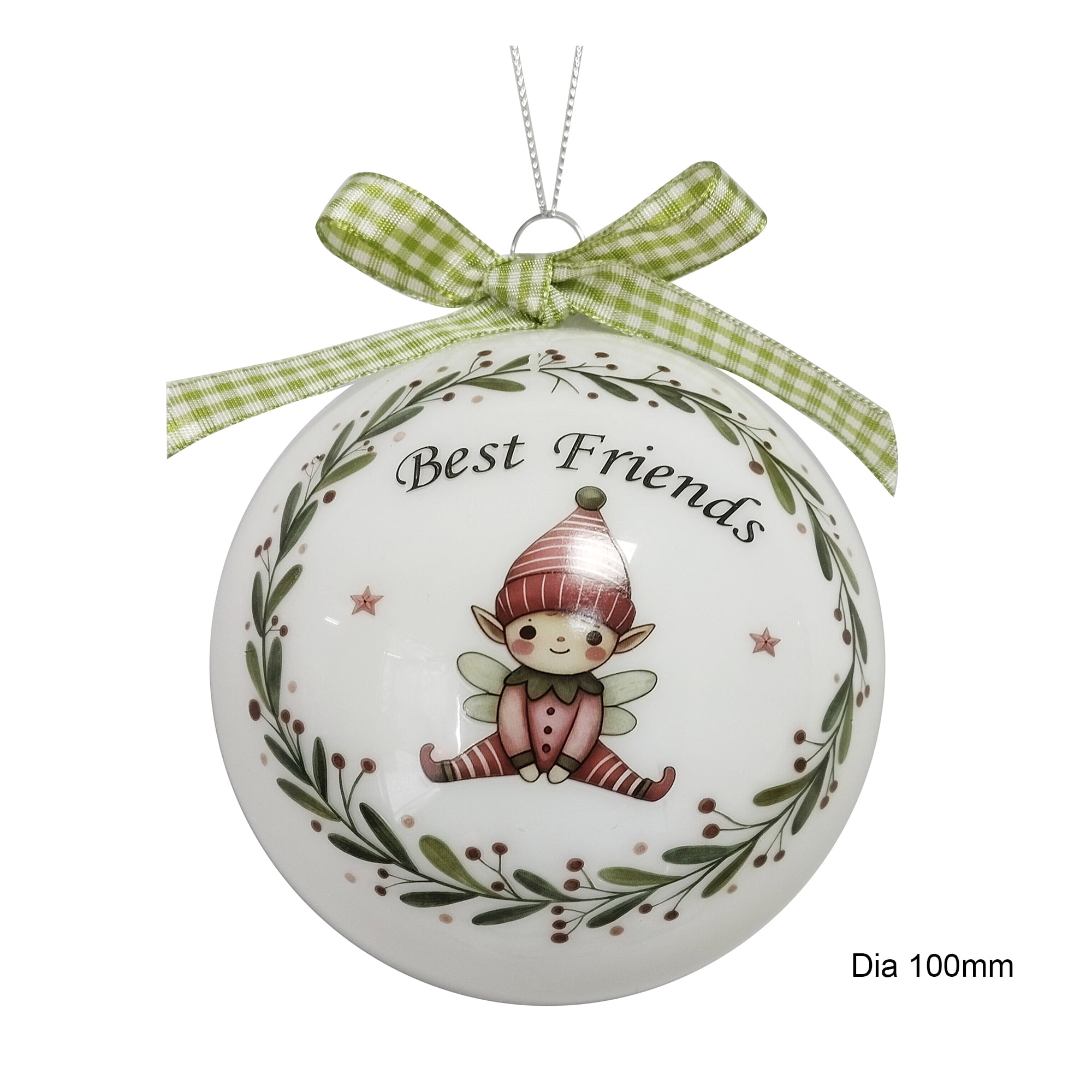 Holiday Time 100m Plaid Friend Glass Ornament, HOLIDAY TIME DIA 100MM PLAID FRIEND GLASS ORNAMENT