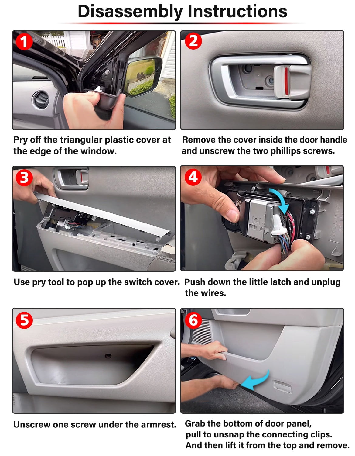 KBH Front Door Panel Armrest Cover Replacement for Honda Pilot 2009 2010 2011 2012 2013 2014 2015, Leather Arm Rest Cover Skin, 1 Pair, Black