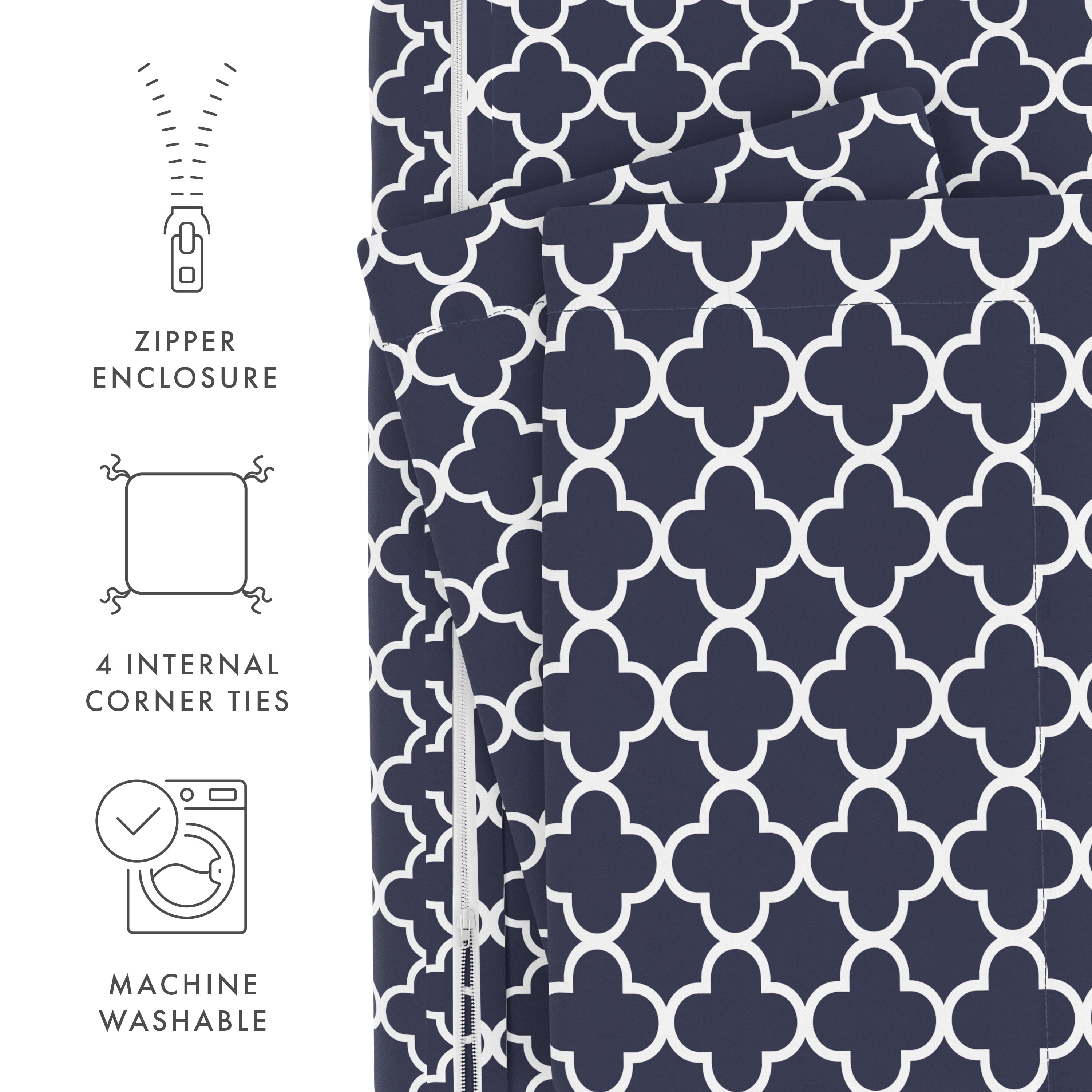Noble Linens Navy Quatrefoil Pattern Duvet Set 2-Piece Duvet Cover Set, Twin/TwinXL