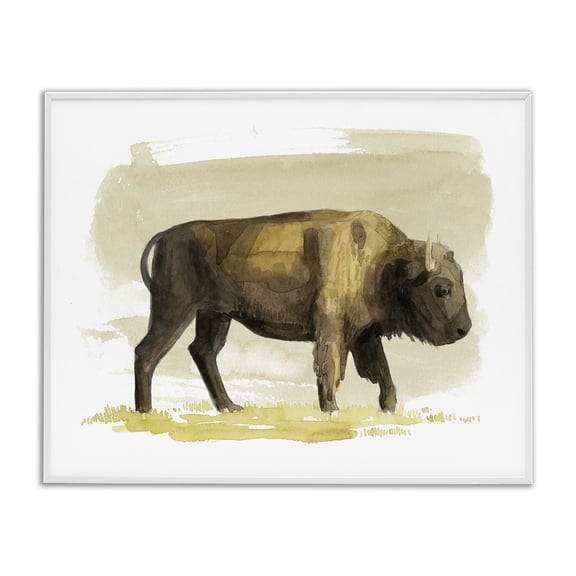 Stupell Industries Farmhouse Country Bison Grazing Wildlife White Framed Giclee Art, 14 x 11, by Grace Popp