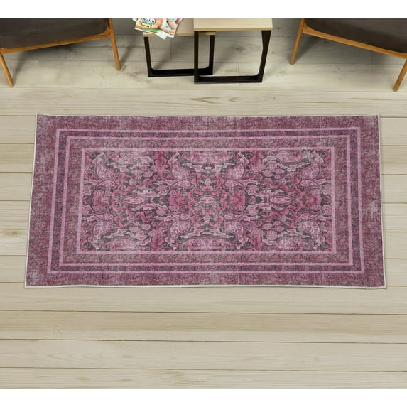 Eastern Decorative Rug, Oriental Culture Pattern of Paisley Bloom Flowers and Bohemian Leaves, Quality Carpet for Bedroom Dorm and Living Room, 6 Sizes, Dried Rose, by Ambesonne