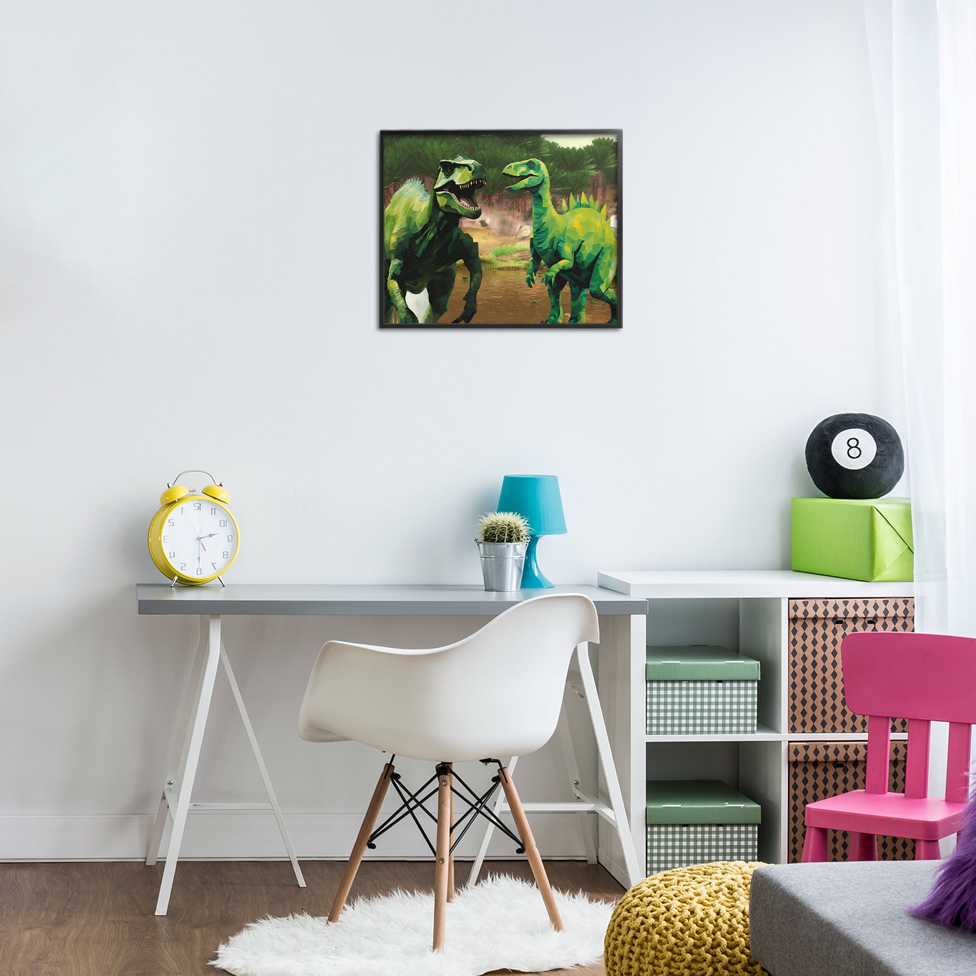Stupell Industries Green Jungle Dinosaurs Black Framed Giclee Art, design by Jesse Keith