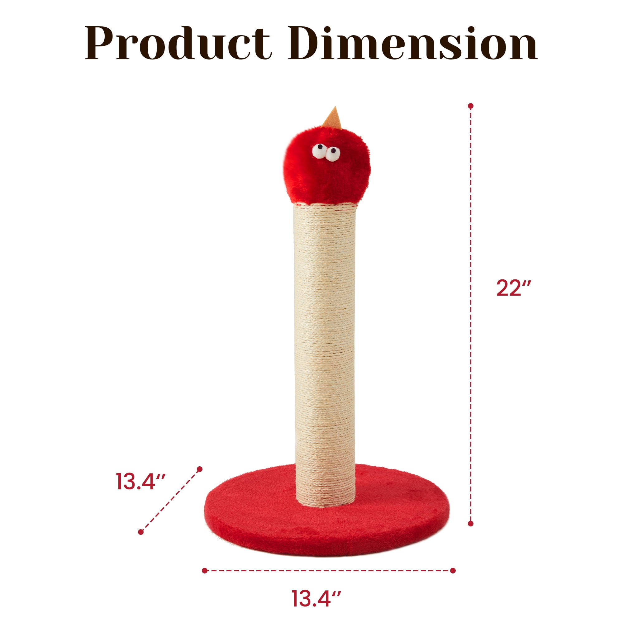 Heynemo 22-Inch Cat Scratching Post , Durable Sisal Scratch Post for Indoor Cats, Monster-Shaped Cat Scratcher for Kittens & Large Cats, Red