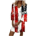 thumbnail image 2 of Summer Savings Clearance! Edvintorg 4Th Of July Plus Size Summer Dresses Fashion Independence Day Print Casual V-Neck 3/4 Sleeve Fold Mini Dress Festival Outfits, 2 of 5