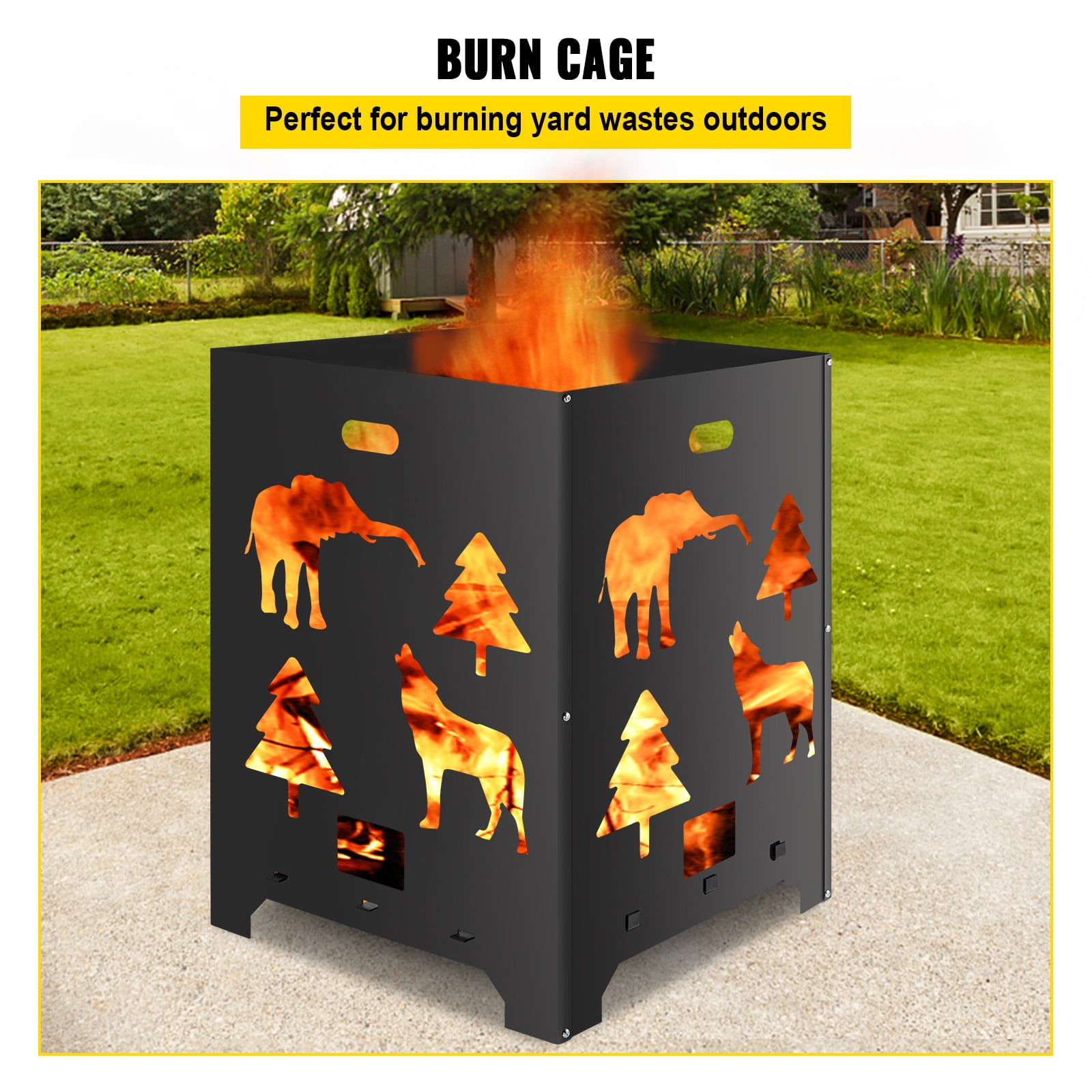 SKYSHALO Burn Barrel, 21x21x27 inch Burn Cage, Carbon Steel Cage Incinerator, Incinerator Barrel with Lid and Handle for Outdoors