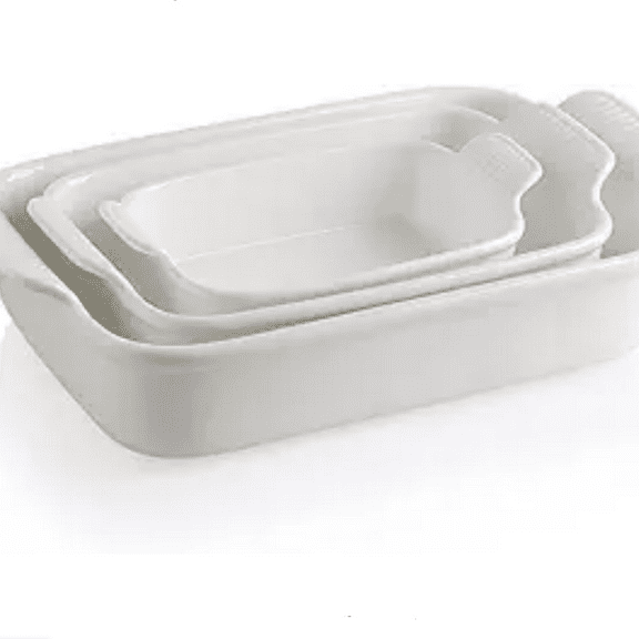 Baking Pans Set, Ceramic 9x13 Baking Dish with Handle, Rectangular Casserole Dishes for Oven, Bakeware Sets of 3, Durable Lasagna Pan Deep for Kitchen, Banquet, Wedding Gift(White)