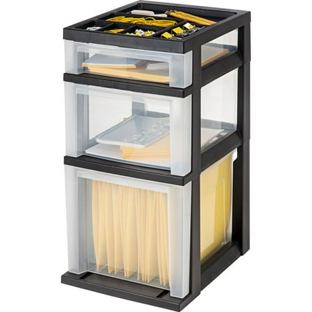 - IRIS 3-Drawer File Storage Cart with Organizer Top, Black
