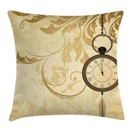 Design A Cushions Clock Decor Throw Pillow Cushion Cover, A Vintage Grungy Background Design with Pocket Watches on Chain Romantic Art Print, Decorative Square Accent Pillow Case, 20 X 20 Inches, Brown, by Ambesonne ()