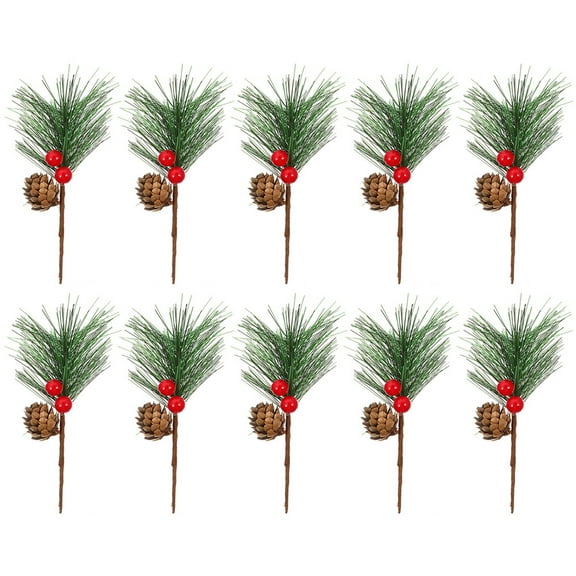 FONDOTIN 10Pcs Xmas Berry Picks Stems Red Plastic For Christmas Parties Christmas Floral Arrangement
