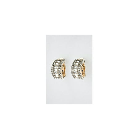 Circle Clip Earrings Gold Crystal Rhinestone Semi Circle Clip Earrings with Baguette Crystal Rhinestones ()