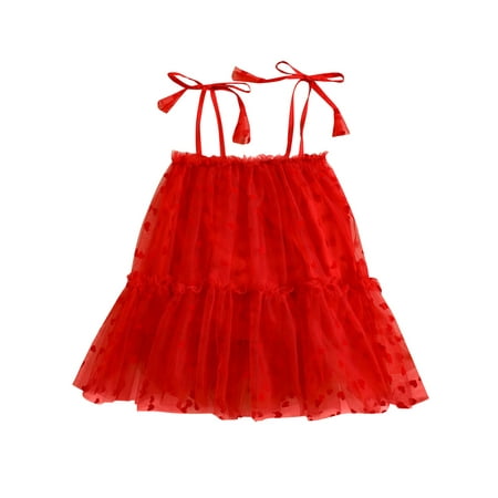 

Nituyy Baby Girls Summer Casual Princess Sling Dress Sleeveless Backless Heart Print A-line Mesh Dress
