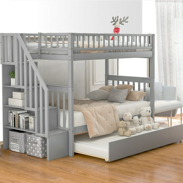 SEGMART 75.5'' x37'' x 67'' Wood Bunk Bed Twin Over Twin Bunk Beds with ...