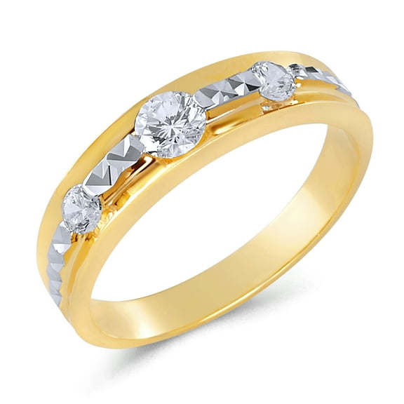 Wellingsale Ladies Solid 14k Two 2 Tone White and Yellow Gold Polished CZ Cubic Zirconia Wedding Ring Band - Size 4