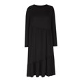thumbnail image 3 of Blczomt Midi Women Dresses Flowy Black Long Sleeve A Line V Neck Solid Color Tiered Pleated Dress, 3 of 5