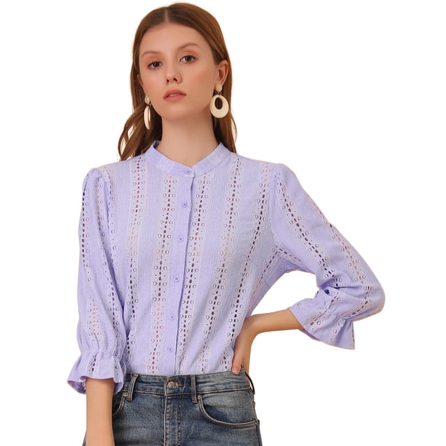 Blusa con bordado Allegra K Púrpura XL 3/4