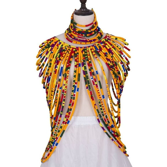 2pcs Set Ankara Multi-layer Necklace and Shawl Tops African Handmade Braiding Fabric Jewelry