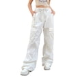 thumbnail image 3 of Liacowi Women Low Waist Baggy Cargo Pants Aesthetic Drawstring Loose Pocket Jogger Trousers Hippie Punk Streetwear, 3 of 5