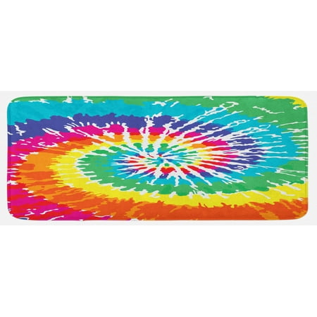 

Rainbow Kitchen Mat Digital Spiral Vortex Vibrant Rainbow Colored Sixties Ikat Psychedelic Pattern Plush Decorative Kitchen Mat with Non Slip Backing 47 X 19 Multicolor by Ambesonne