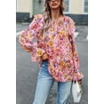 thumbnail image 4 of Floral Round Neck Ruffle Shoulder Shirred Detail Blouse for Women Pink Small, 4 of 5