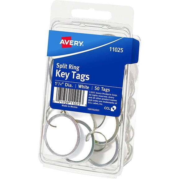 Metal Rim Key Tags by Avery Durable Metal Rim Key Ring Keychain, White, 50