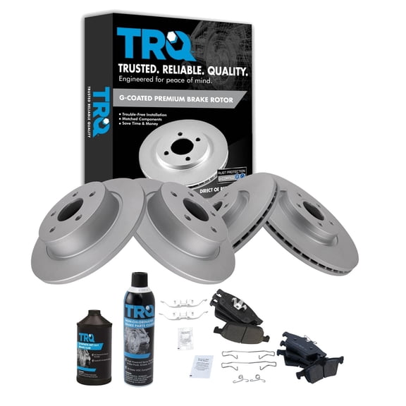 TRQ Front & Rear Premium Ceramic Brake Pad & Coated Rotor Kit w/Chemicals BKA23163 Fits select: 2013-2016 FORD ESCAPE, 2014-2018 FORD TRANSIT CONNECT