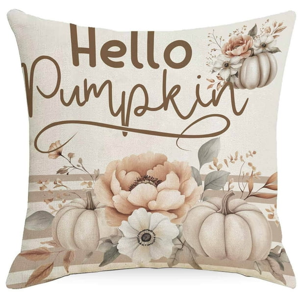 Cojín decorativo de lino para sofá, salón y dormitorio. Funda de cojín con estampado de calabazas otoñales. Cojín decorativo para el hogar.