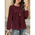 thumbnail image 7 of Corabera Red Blouses for Women Dressy Casual Swiss Dots Flowy Tops for Women Crewneck Smocked Long Sleeve Boho Tunic Tops M, 7 of 7