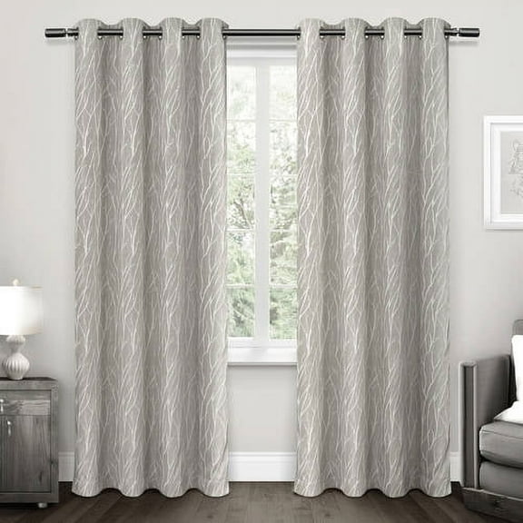 Exclusive Home Forest Hill Woven Room Darkening Blackout Grommet Top Curtain Panel Pair, 52"x84", Dove Grey